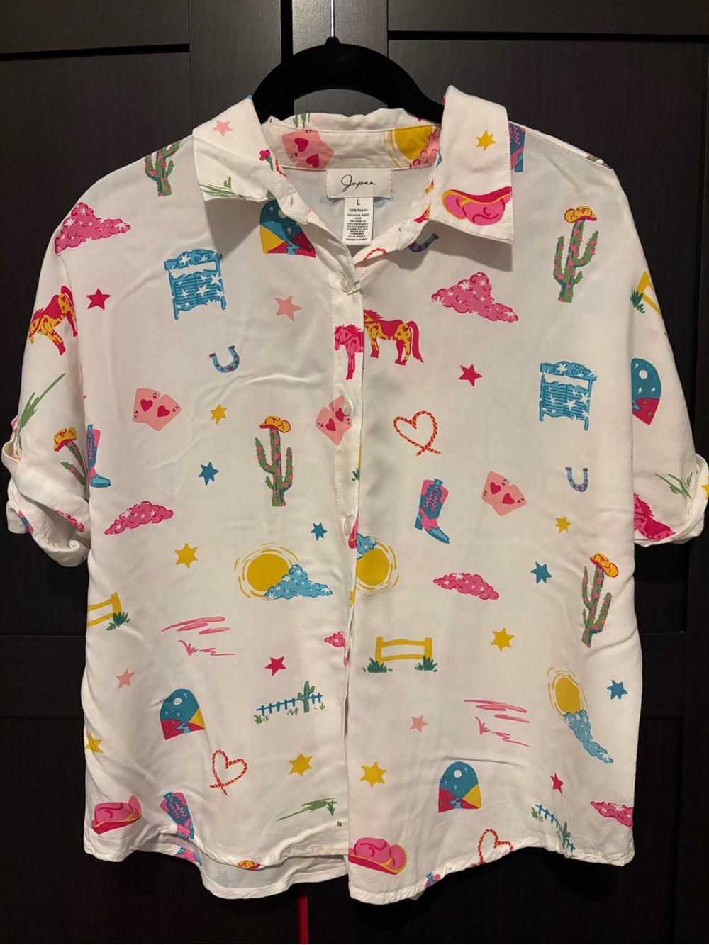Japna quirky short-sleeved, cowboy print shirt, size L